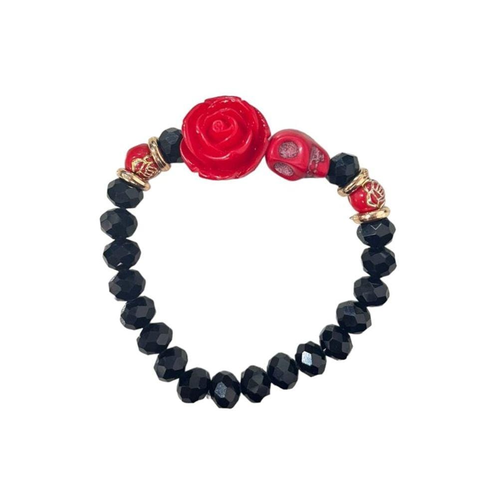 Pulseira Pomba Gira Rosa Caveira Cristal e Silicone