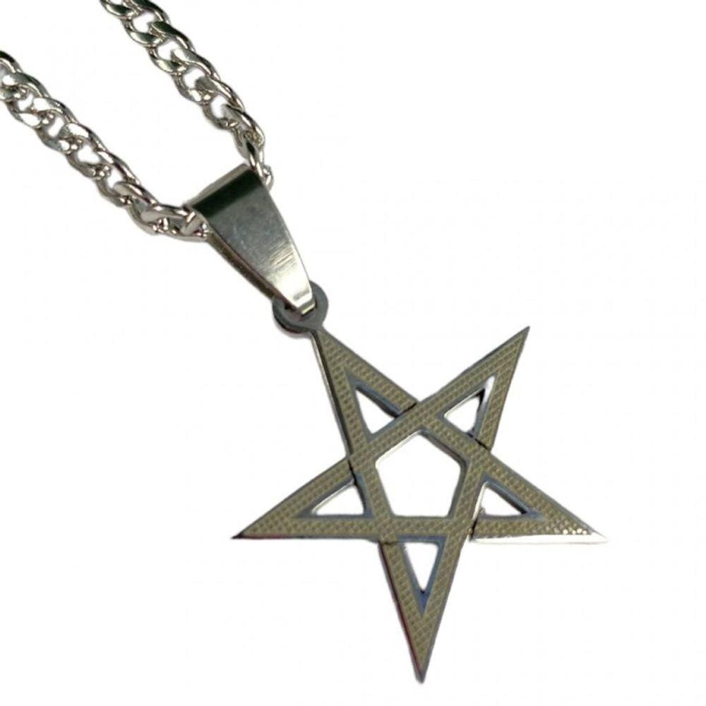 Corrente com Pingente Pentagrama 2,5 cm Niquelado
