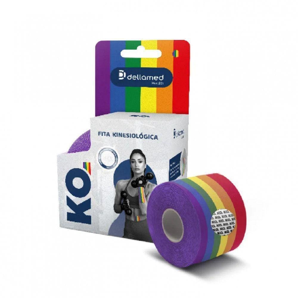 Kit Bandagem Elástica Adesiva Kinesiológica 4 Unidade Dellamed Rainbow