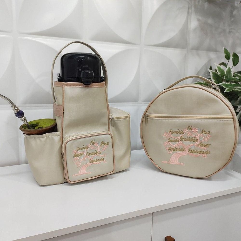 Kit Mateira e Porta Pratos Personalizado Gratidão Marfim/Ouro Rosa - Coutre Bolsas