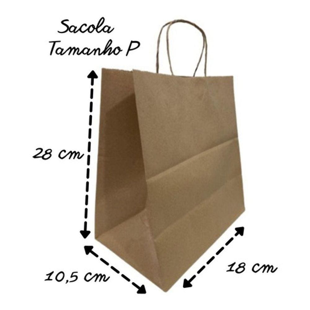 25 Sacola Kraft Lisa Com Alça Tamanho P 28x18x10