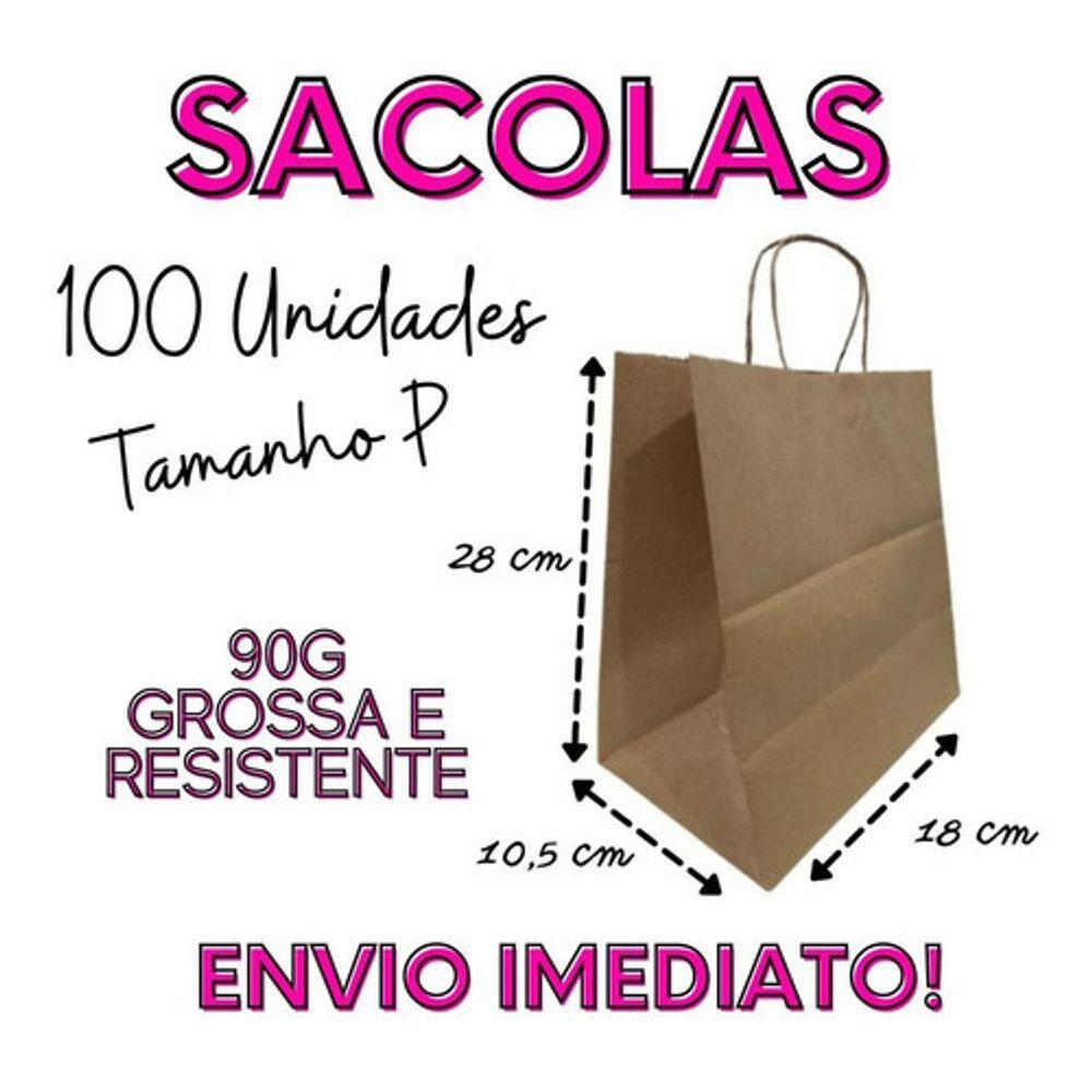 100 Sacolas Tamanho P Papel Kraft Grossa 90g Kit