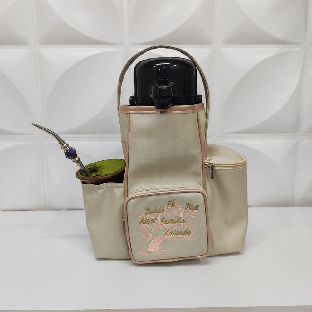 Mateira Personalizada Gratidão Marfim/Ouro Rosa para Levar Chimarrão - Coutre Bolsas
