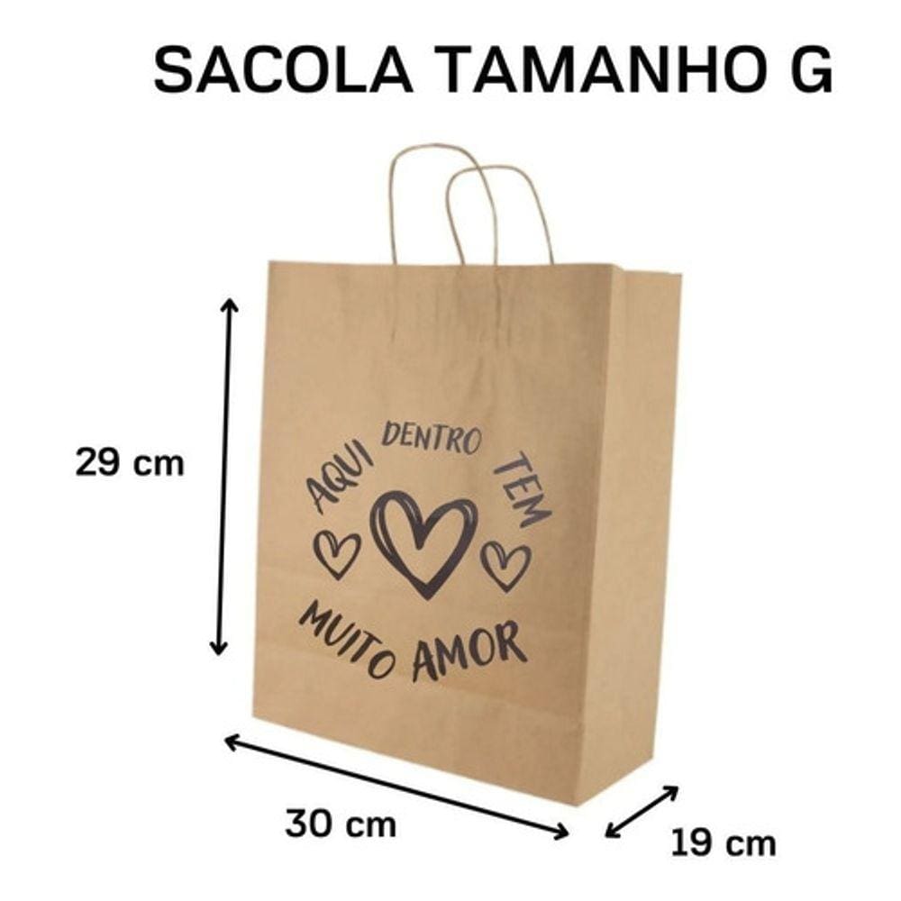 Sacola Papel Kraft Coração G 50 Unidades 90g atacado