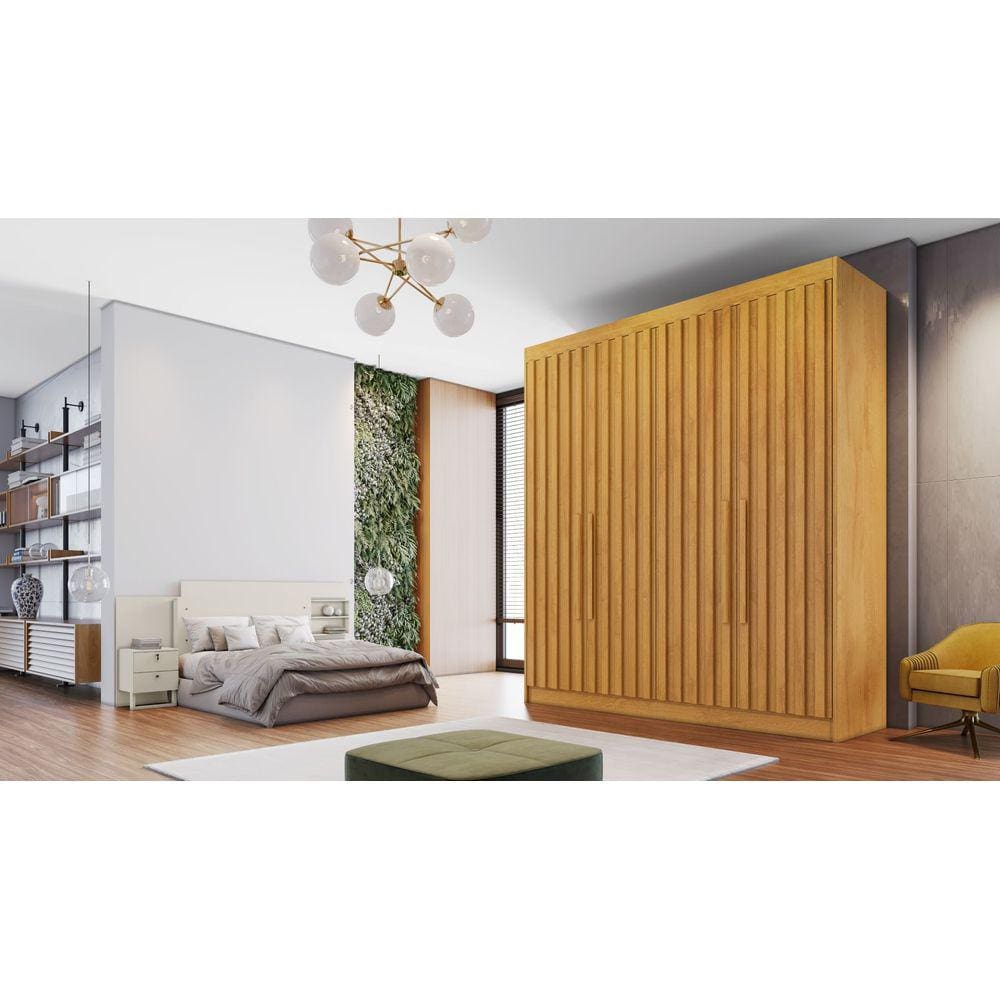 Guarda Roupa Potenza 100% MDF 4 Portas Ripadas Peroba