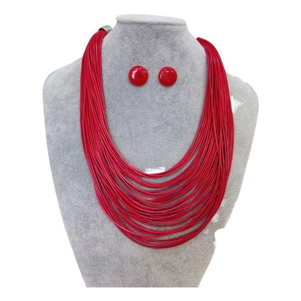 Colar Feminino Maxi Kit Com Brinco Com Fio Encerado