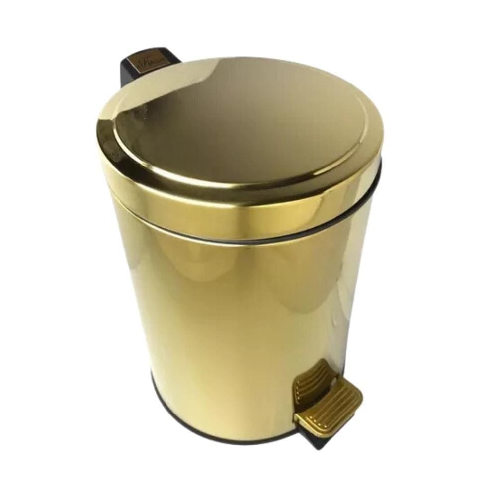 Lixeira Dourada Em Aço Inox Para Banheiro Com Pedal 12L