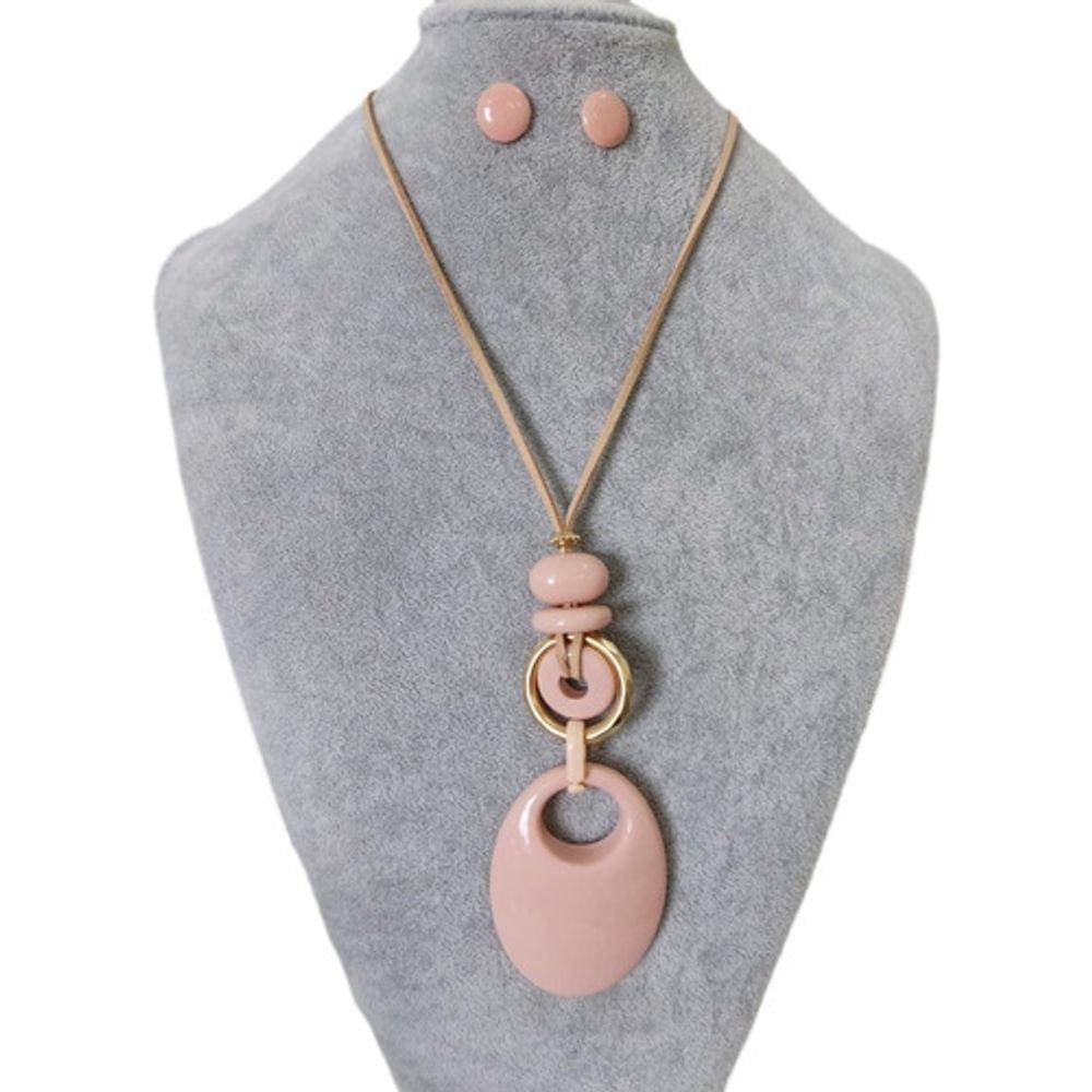 Maxi Colar Feminino Resina E Cordão Kit Com Brinco