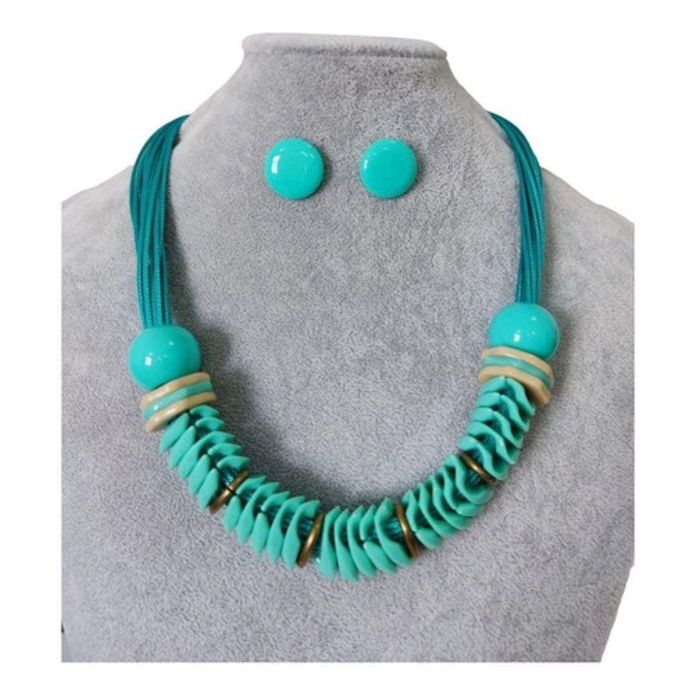 Maxi Colar Feminino Kit Com Brinco Pedra Em Resina