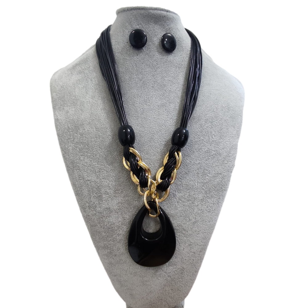 Colar Feminino Kit Com Brinco Pedra Em Resina