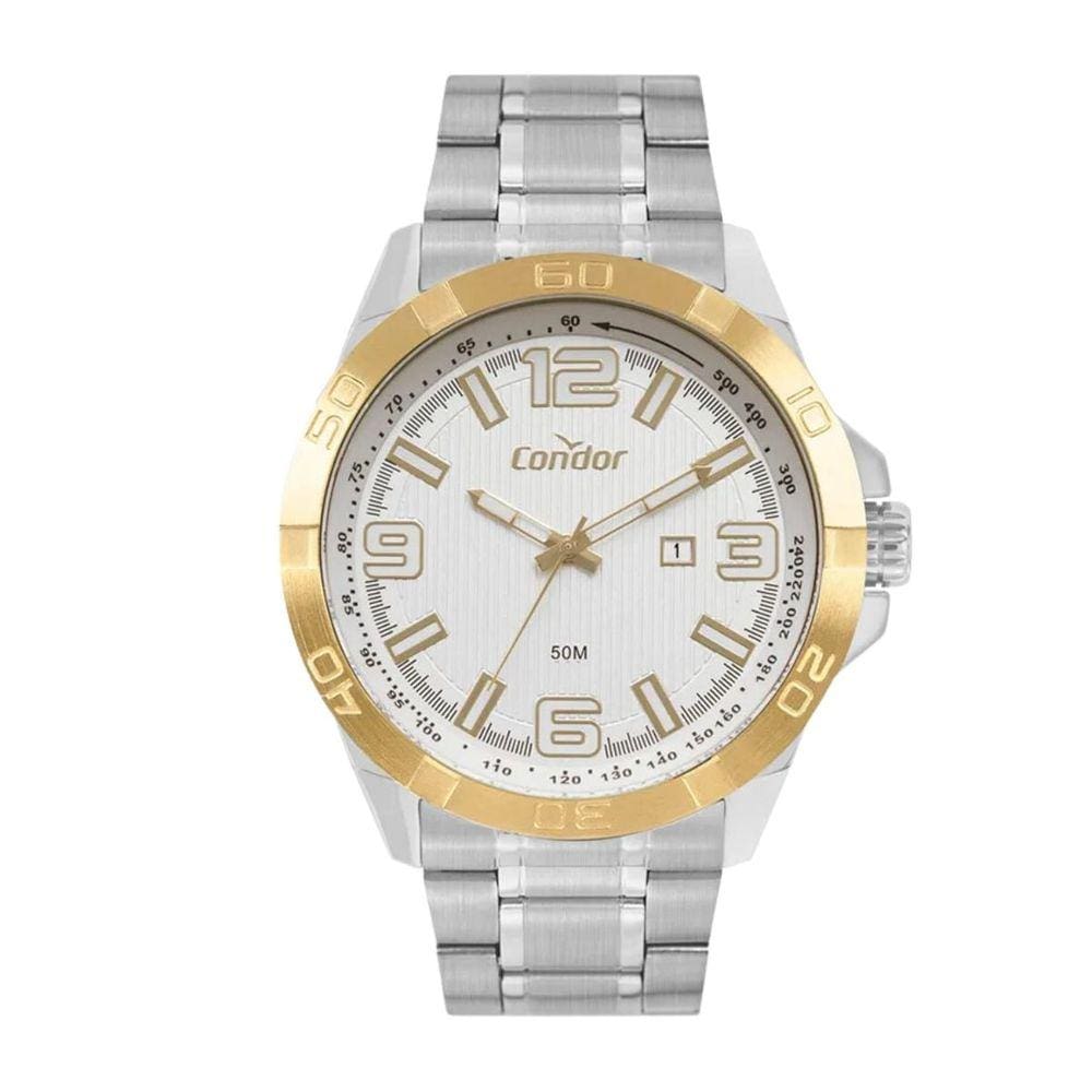 Relógio de Pulso Condor Civic Masculino Resistente Água 50M Analógico Aço Inóx Misto Prata Dourado COPC32CL/4K