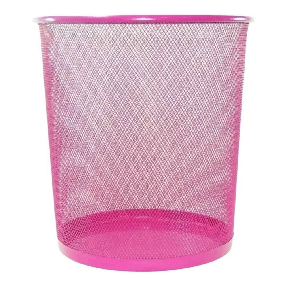 Kit Organizador Escritório Lixeira Porta Treco Lápis Rosa