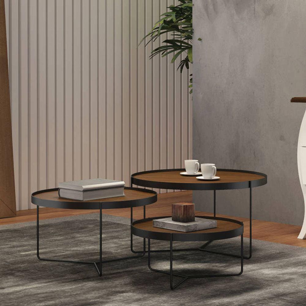 Conjunto mesas de centro redondas modernas - Apollo - Montanhês Móveis