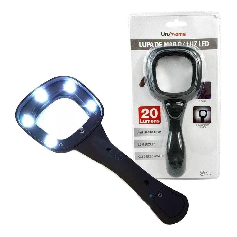 Lupa De Mão Com Luz Led 20 Lumens E 3X Ampliação - Unyhome