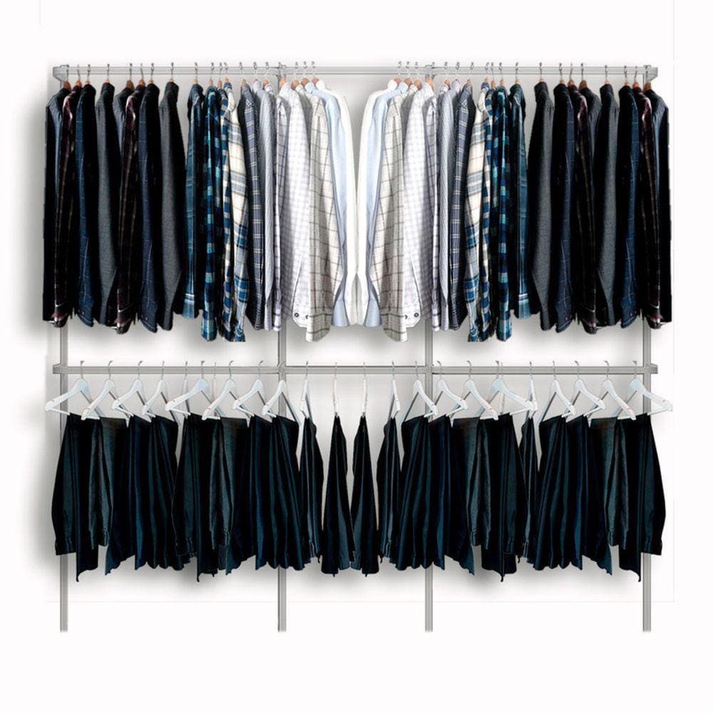 Arara cabideiro aramado trilho parede closet loja suspenso Br 2,50 m