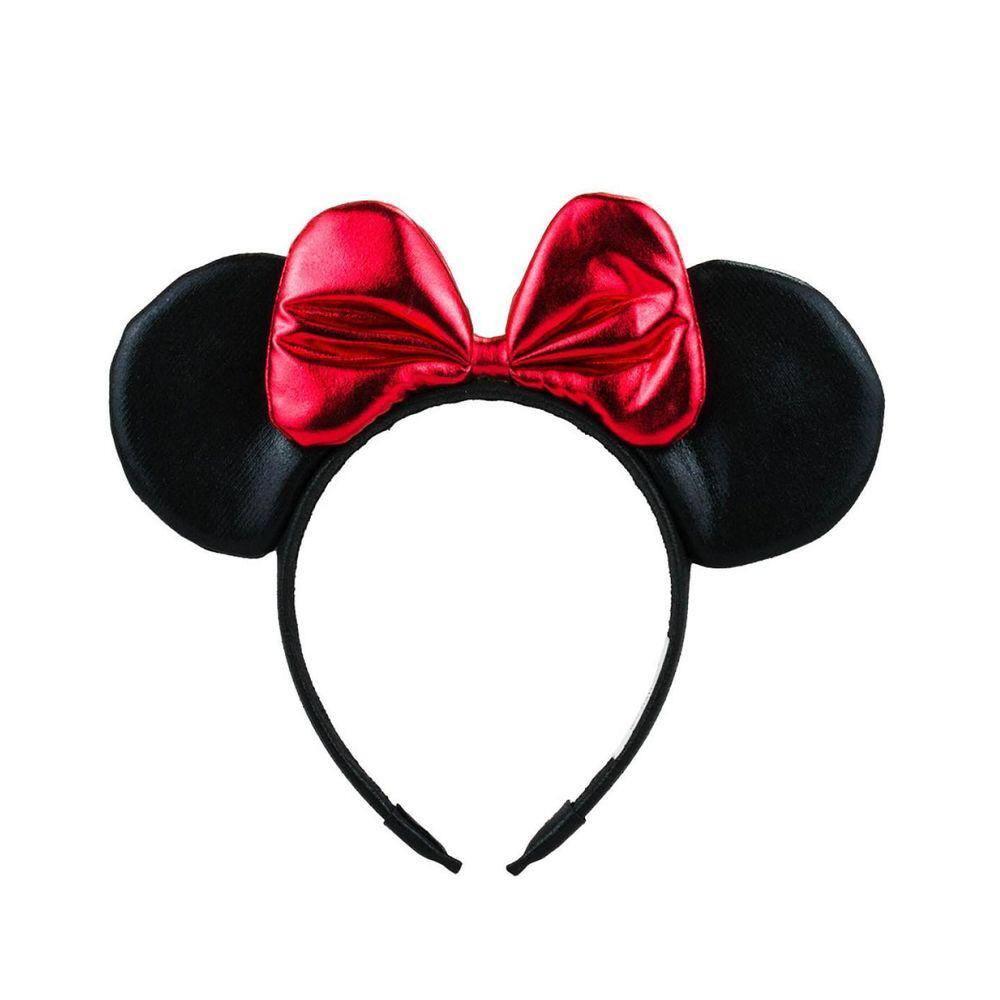 Tiara Preta Orelhas Laço Vermelho Minnie 20X25Cm