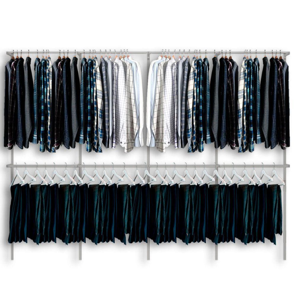 Arara cabideiro aramado trilho parede closet loja suspenso Br 3,70 m