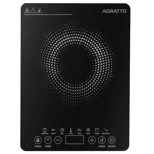 imagem-Fogão Cooktop de Indução Uma Boca Elétrico Toch Screen Display Digital Timer Agratto Acki01i - 220V
