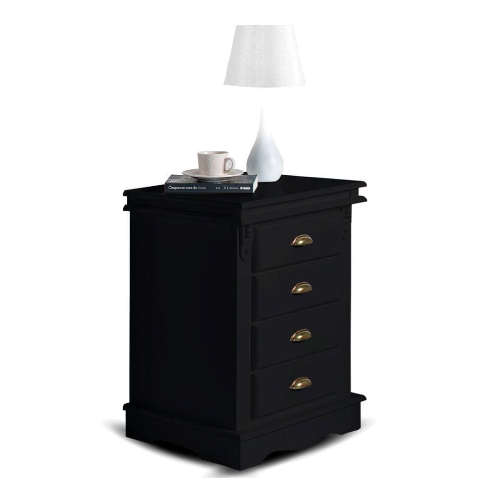 Mesa de Cabeceira 4 Gavetas Manchester 2044 Linz Móveis - Preto