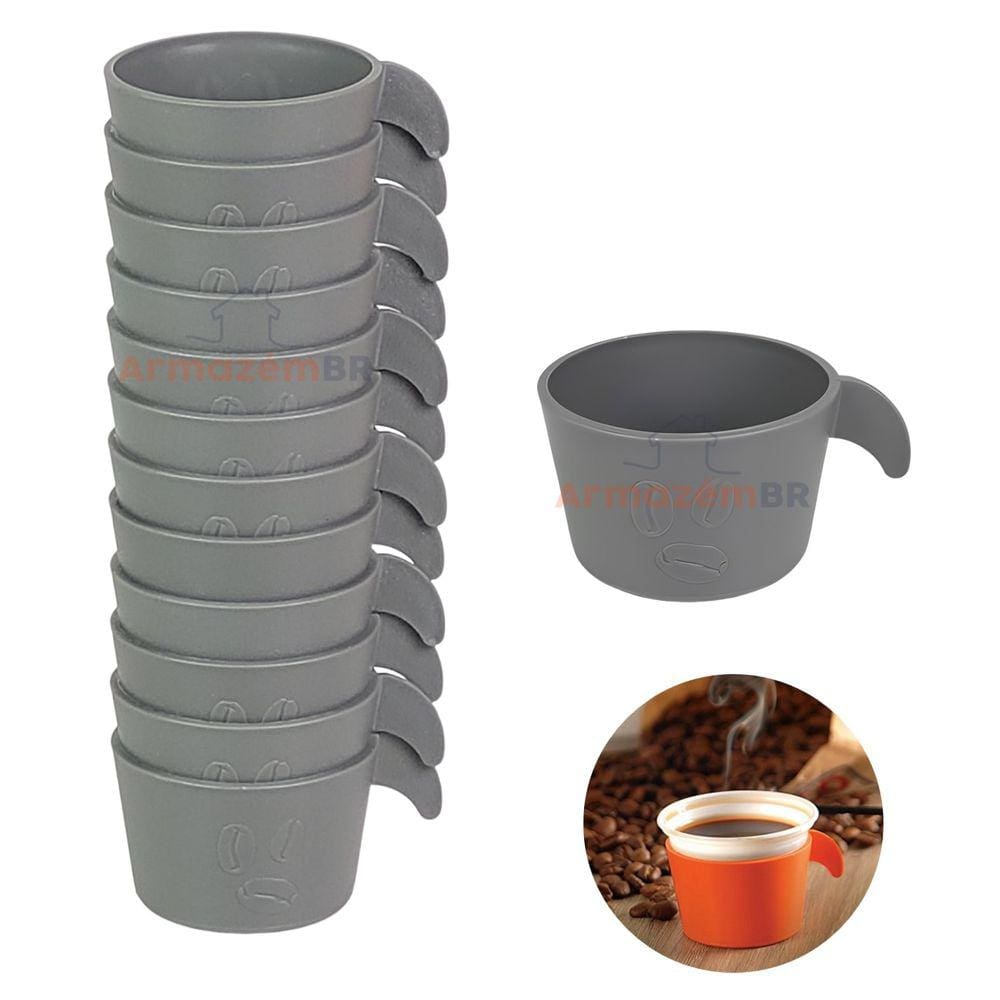 Conjunto Copete 12 Porta Copos Descartável Cantinho Café Plástico Cinza - AMZ