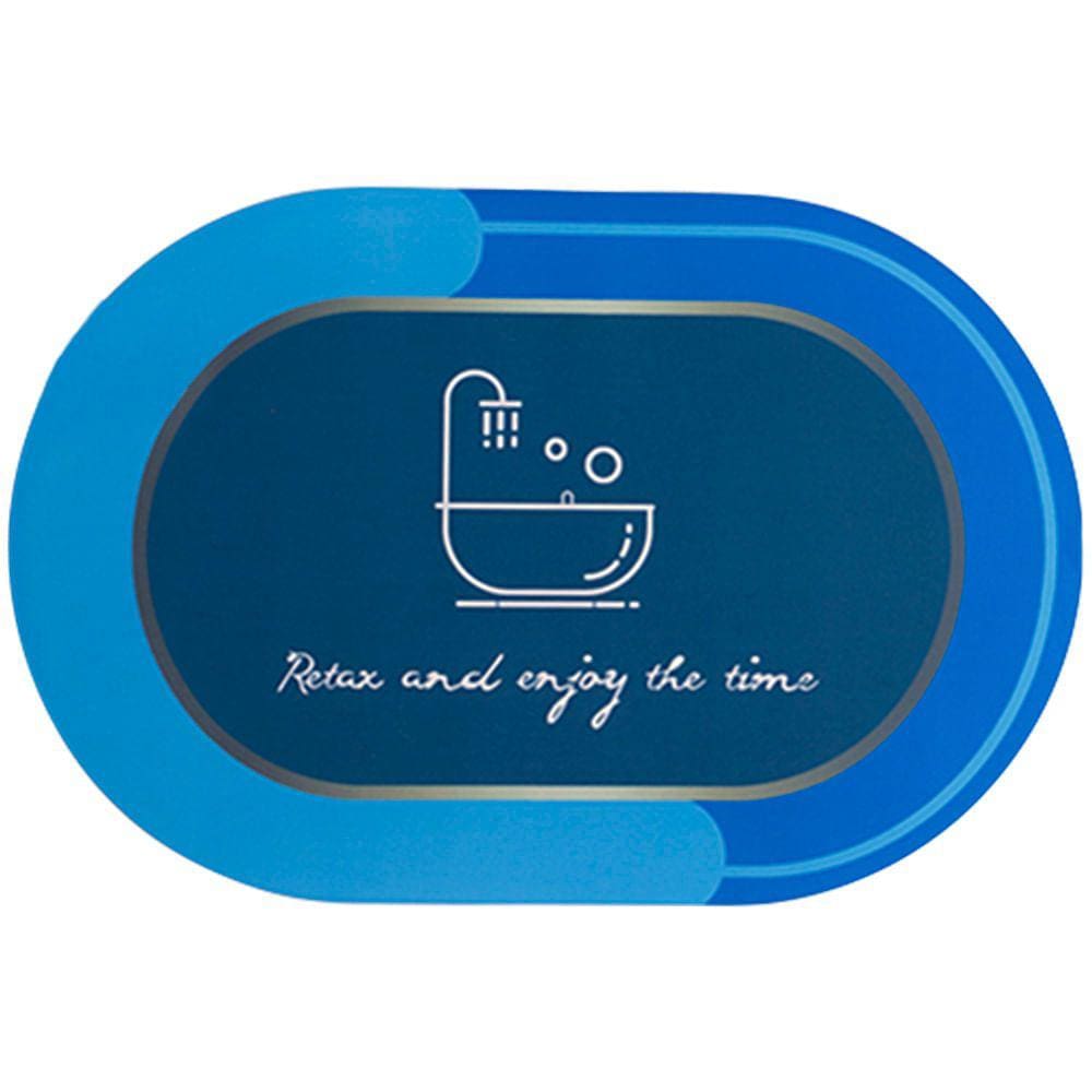 Tapete Antiderrapante absorvente Oval Lama de Diatomaceas 58x38cm Banheira Azul