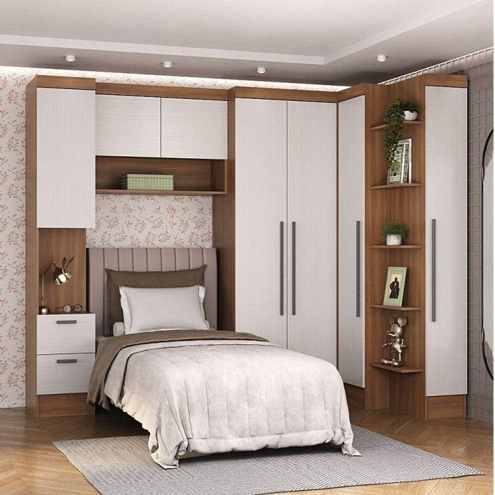 Guardo Roupa Modulado 7 Portas 4 Gavetas 5 Peças Hecol Móveis Nogal/Branco