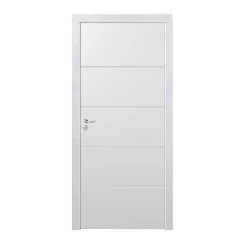 Kit Porta de Madeira 210x90cm Frisada Laqueada Direita Moldufama Branco