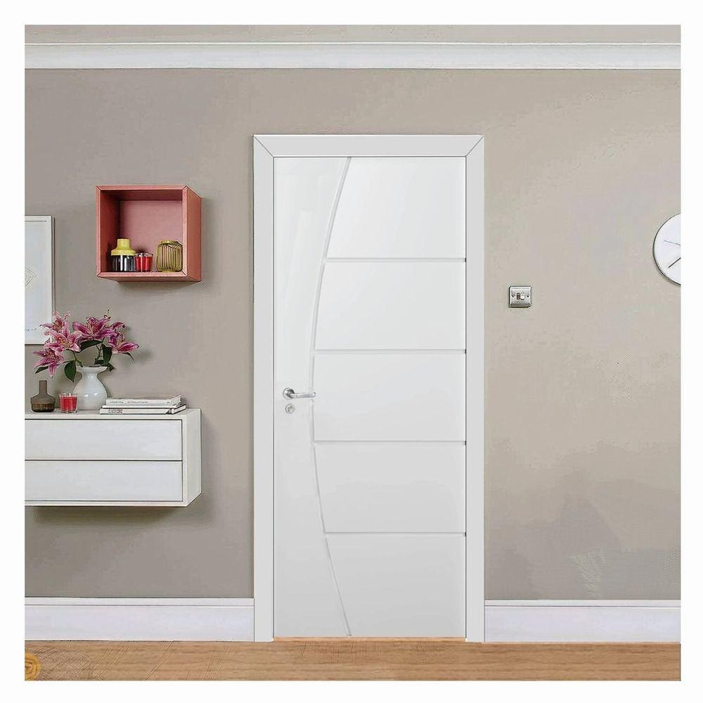Kit Porta de Madeira 210x90cm Frisada Laqueada Direita Moldufama Branco
