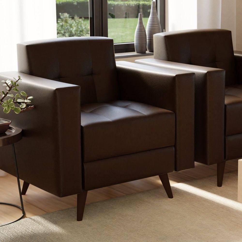 Poltrona Sintético Vitrola Marrom