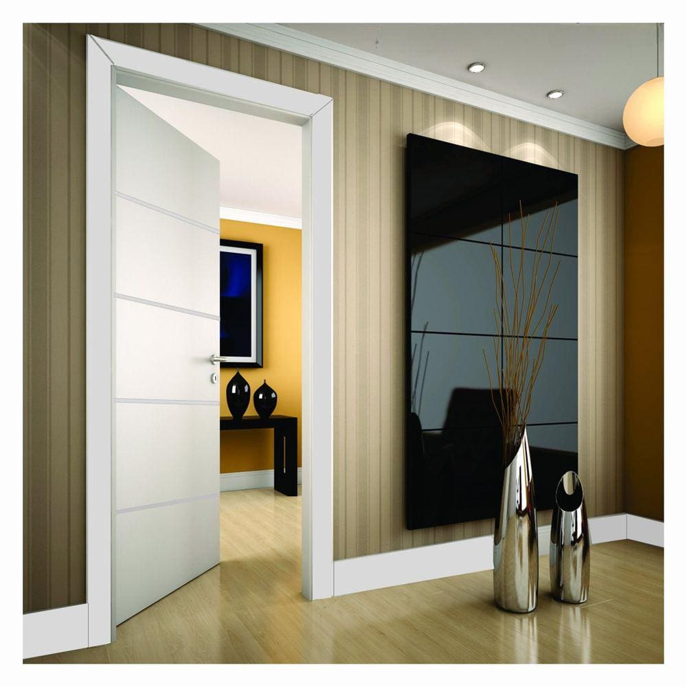Kit Porta de Madeira 210x80cm Frisada Laqueada Direita Moldufama Branco