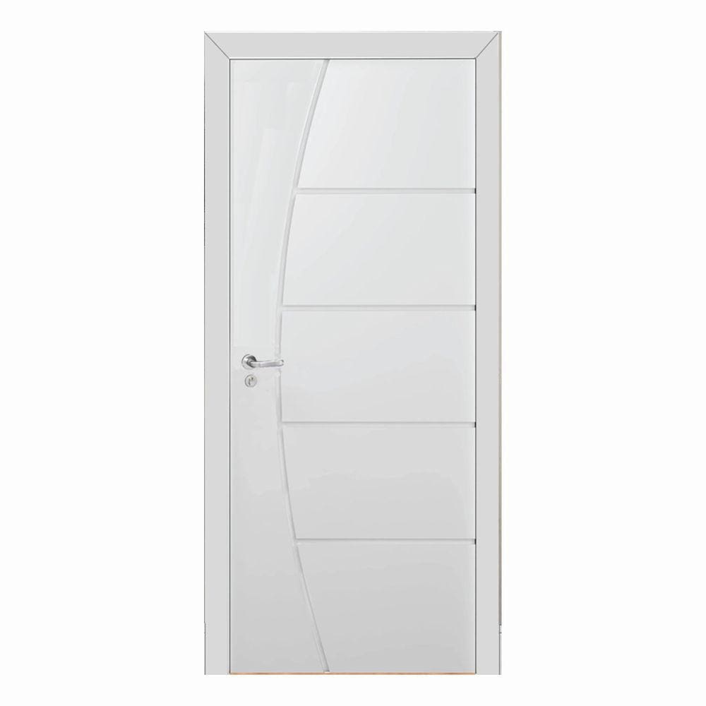 Kit Porta de Madeira 210x80cm Frisada Laqueada Esquerda Moldufama Branco