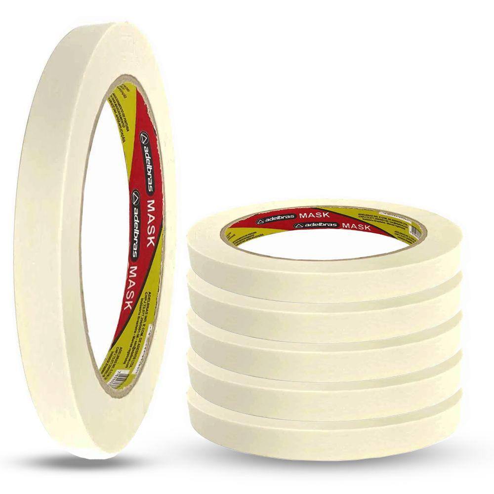 6 Rolos Fita Crepe Fina Adesiva Para Pintura 18mm x 50 Metros Adelbras