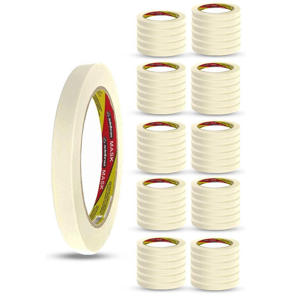 60 Rolos Fita Crepe Fina Adesiva Para Pintura 18mm x 50 Metros Adelbras