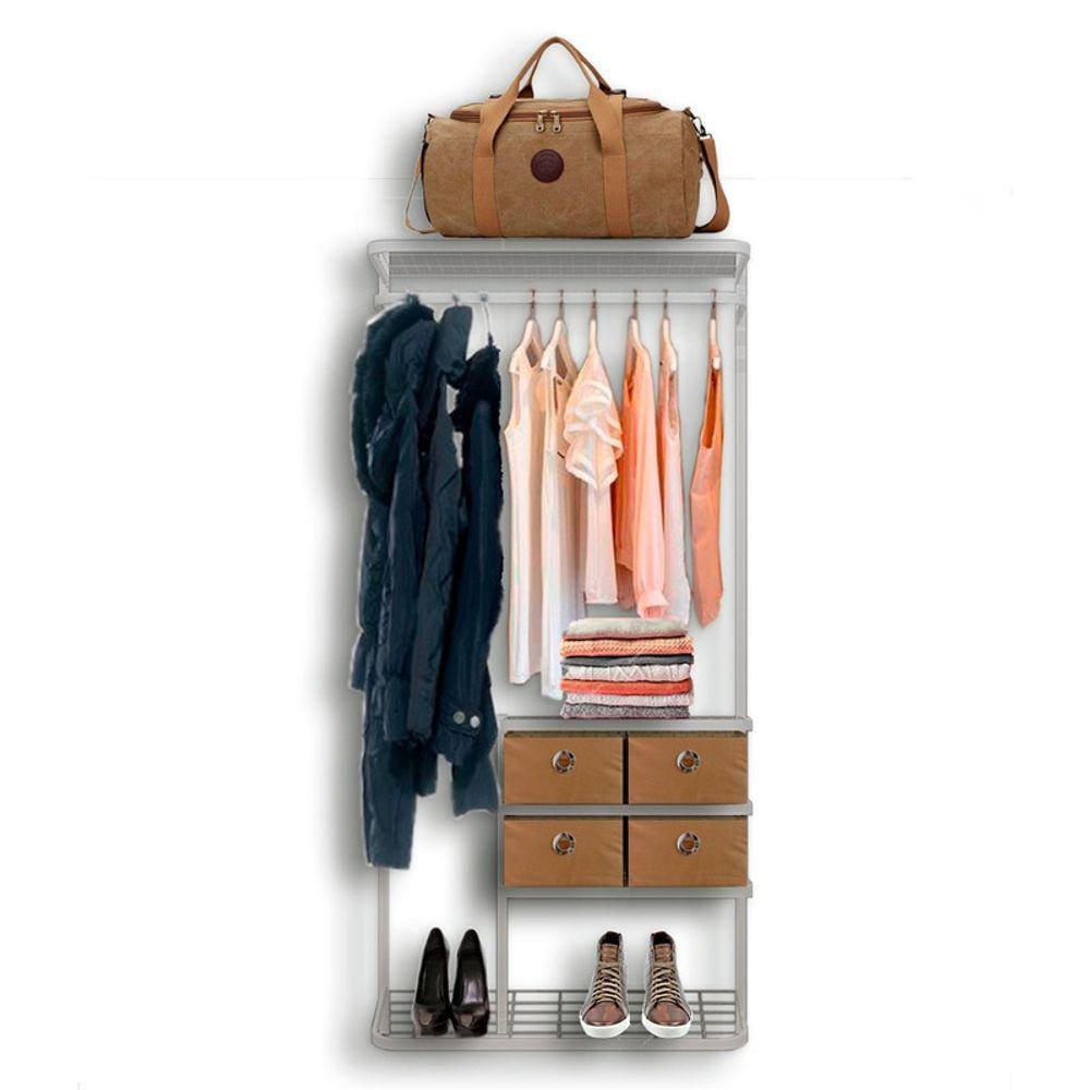 Cabideiro Arara Closet Casal Prateleira Aço Aramado - 1,00m BR