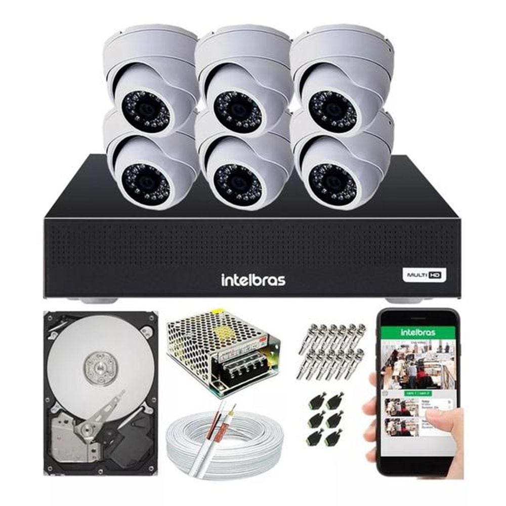 Kit Cftv 6 Câmeras Segurança Internas Ir Dvr Mhdx 1108 Intelbras - Intelbras/Afc