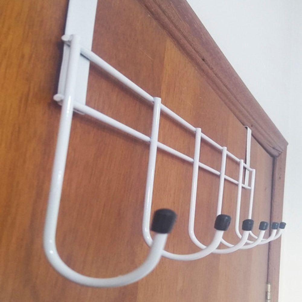 04 Peças Cabideiro Para Porta - Branco- 6 Gancho
