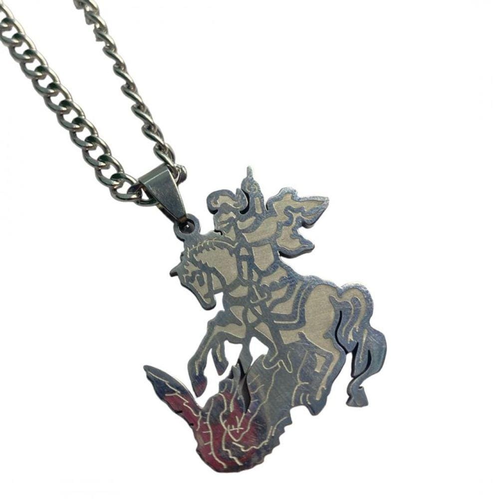 Colar Corrente Pingente Sao Jorge Aro 4,0 cm Niquelado