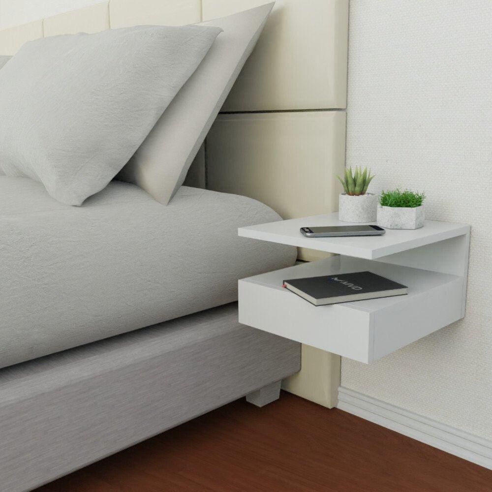 Mesa de Cabeceira Suspensa 1 Gaveta Inferior Branco