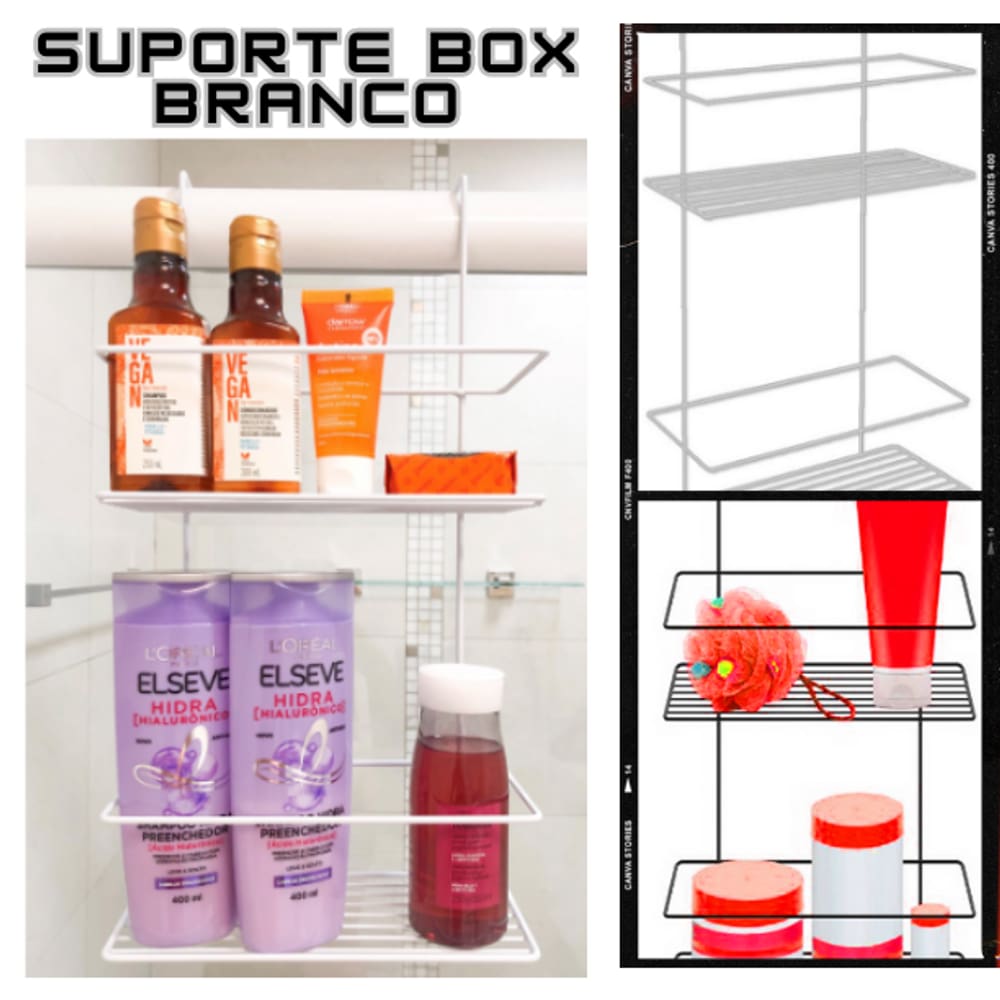 Suporte Duplo Branco Porta Shampoo Encaixe Box Banheiro Organizador