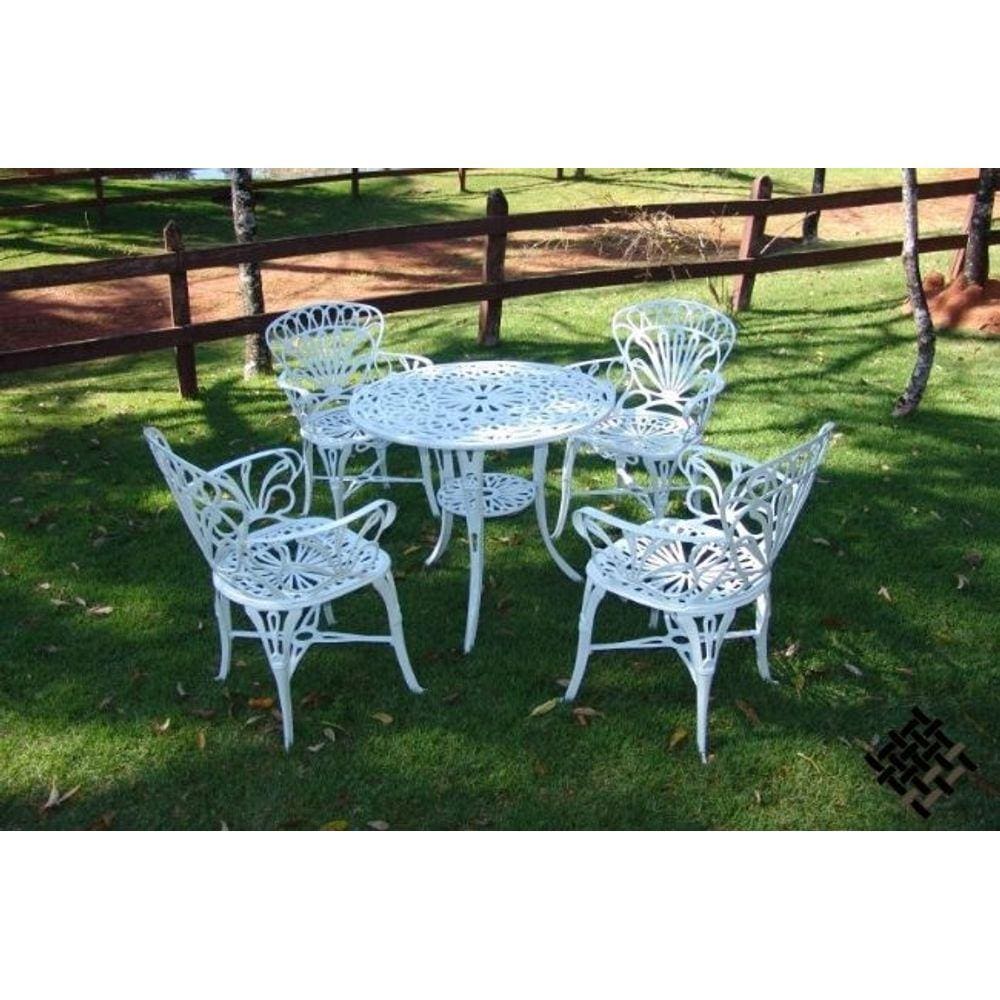 Conjunto Primavera (01 Mesa + 04 Poltronas) Alumínio Fundido Jardim Varanda Piscina Área Gourmet Campo Artesane Móveis