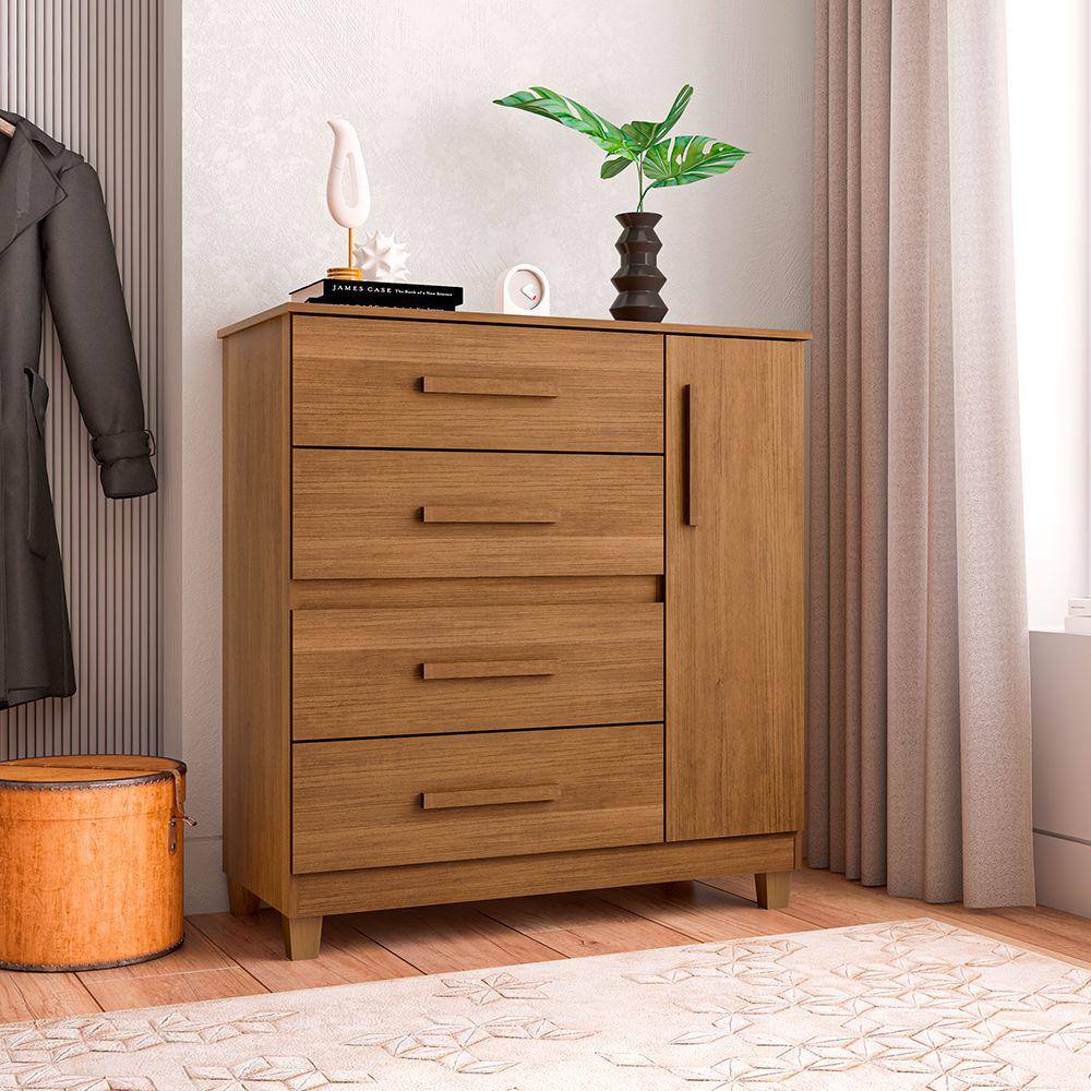 Cômoda para Quarto 4 Gavetas e 1 Porta Victoria Amêndoa