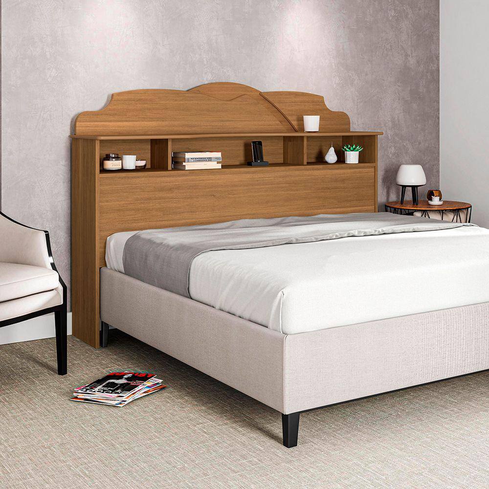 Cabeceira Casal Cama Box 1,40m com Nicho Cristal - Amêndoa