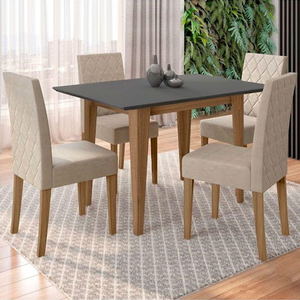 Conjunto Sala de Jantar Mesa com Tampo Chanfrado Kate 4 Cadeiras Estofadas Jade Poliman