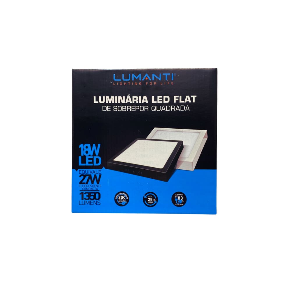 Painel Flat LED 18W Sobrepor Preto