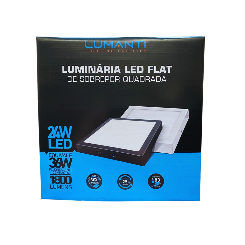 Painel Flat LED 24W Sobrepor Preto