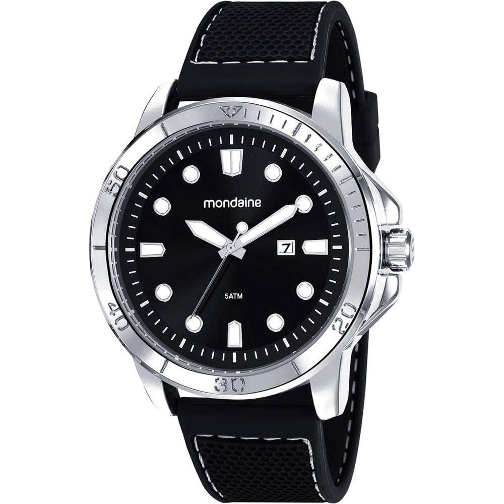 Relógio MONDAINE masculino prata preto silicone 99413G0MVNI2