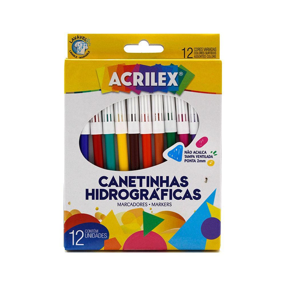 Canetinha Hidrografica Acrilex com 12 Cores - 06902