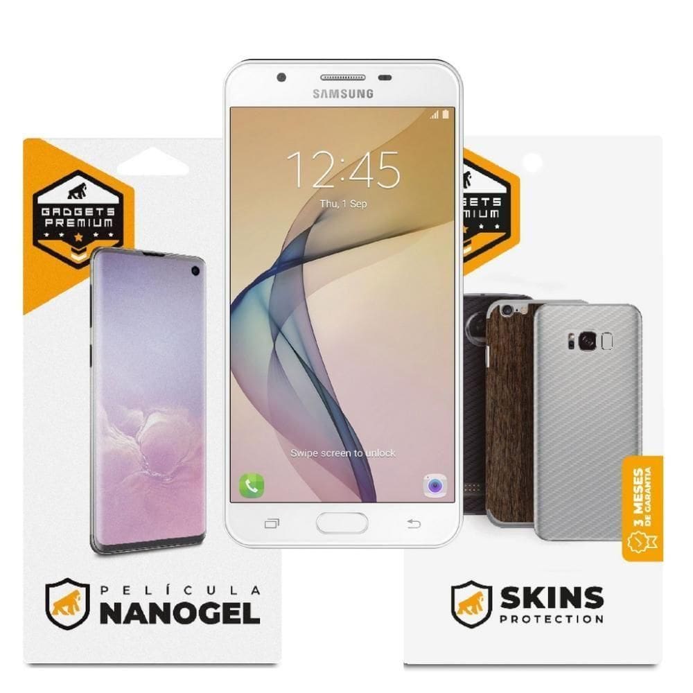 Película De Nano Gel Dupla + Traseira Fibra De Carbono Para Samsung Galaxy J7 Prime - Gshield