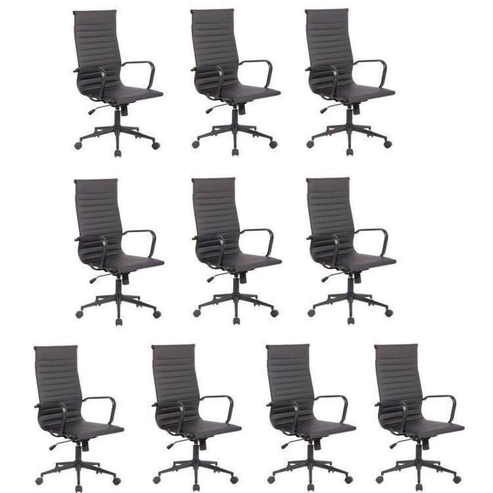 Conjunto 10 Cadeiras de Escritório Presidente Sevilha Alta com Base Office aço preto Rivatti Preto