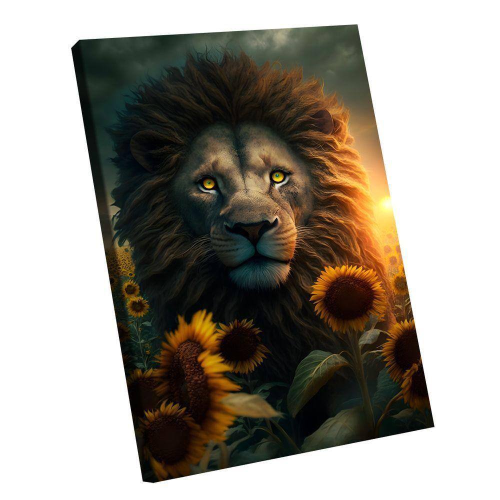 Quadro Leão Girassol Br Artes Médio 84x54